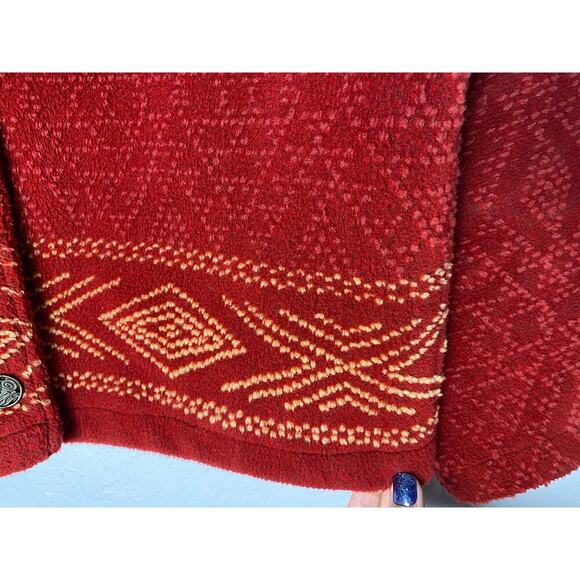 Vintage Orvis Women's Short Rust Orange Aztec Texture Print Jacket Pockets Soft - Picture 3 of 7
